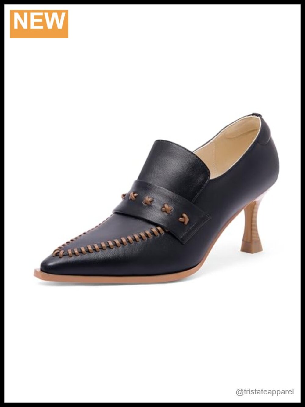 Womens Faux Leather Pointed Toe Kitten Heel Pumps Hand-Stitched Work Shoes